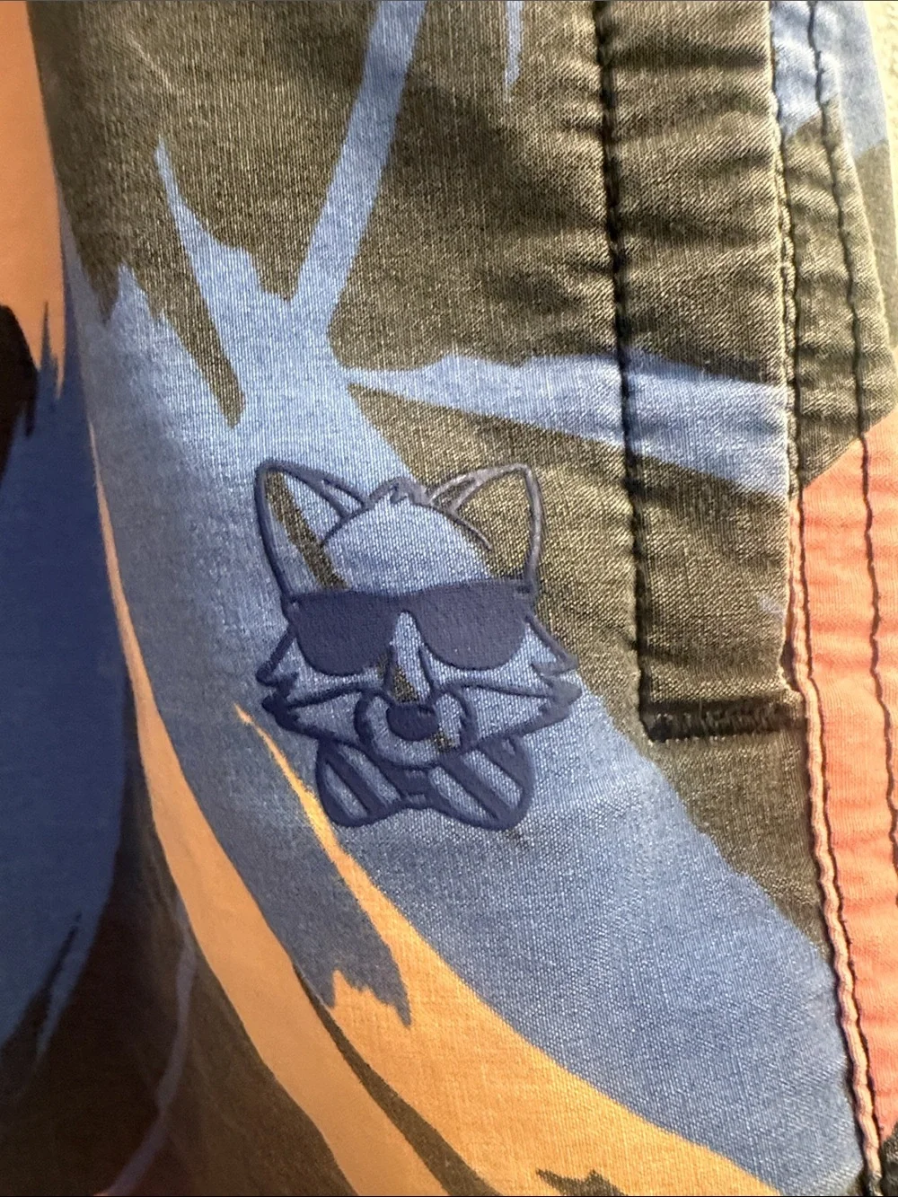 Men's Gray Brushstroke Swim Trunks with Coral & Blue Print